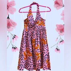 Vintage Betsey Johnson Butterfly Pink and Orange Floral Women Dress